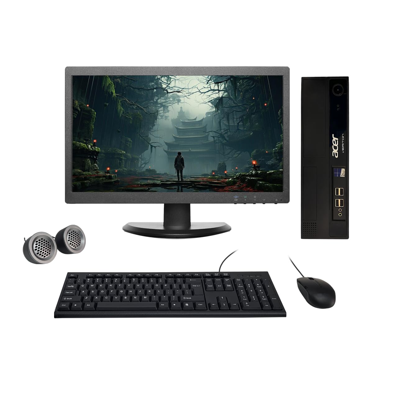 Acer Veriton All-in-One Desktop Computer Set | Intel i3-4th Gen | 19" HD LED Monitor| Wired KB & Mouse | Speakers & WiFi | Windows 10 Pro | Refurbished
